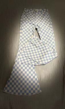 Shipwreck Ltd Blue and White Checkered Bell Bottom Flare Jeans